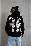 Erkek 3 İplik Pamuklu Kapüşonlu Baskılı Cepli Oversize Sweatshirt Hoodie - Siyah