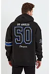 Erkek 3 İplik Pamuklu Kapüşonlu Baskılı Cepli Oversize Sweatshirt Hoodie - Siyah