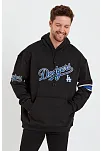 Erkek 3 İplik Pamuklu Kapüşonlu Baskılı Cepli Oversize Sweatshirt Hoodie - Siyah