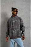 Erkek 3 İplik Pamuklu Kapüşonlu Kanguru Cepli Sweatshirt Hoodie -  Gri