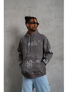 Erkek 3 İplik Pamuklu Kapüşonlu Kanguru Cepli Sweatshirt Hoodie -  Gri