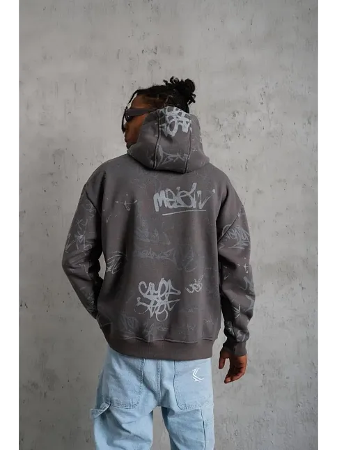 Erkek 3 İplik Pamuklu Kapüşonlu Kanguru Cepli Sweatshirt Hoodie -  Gri