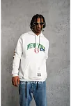 Erkek 3 İplik Pamuklu Kapüşonlu Baskılı Cepli Oversize Sweatshirt Hoodie - Beyaz