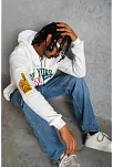 Erkek 3 İplik Pamuklu Kapüşonlu Baskılı Cepli Oversize Sweatshirt Hoodie - Beyaz