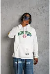 Erkek 3 İplik Pamuklu Kapüşonlu Baskılı Cepli Oversize Sweatshirt Hoodie - Beyaz