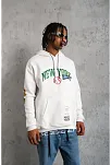 Erkek 3 İplik Pamuklu Kapüşonlu Baskılı Cepli Oversize Sweatshirt Hoodie - Beyaz