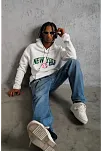 Erkek 3 İplik Pamuklu Kapüşonlu Baskılı Cepli Oversize Sweatshirt Hoodie - Beyaz