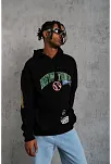 Erkek 3 İplik Pamuklu Kapüşonlu Baskılı Cepli Oversize Sweatshirt Hoodie - Siyah