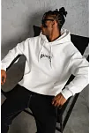 Erkek Baskılı Kapüşonlu Ve Kanguru Cepli Sweatshirt Hoodie - Beyaz