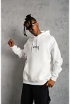 Erkek Baskılı Kapüşonlu Ve Kanguru Cepli Sweatshirt Hoodie - Beyaz