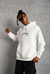 Erkek Baskılı Kapüşonlu Ve Kanguru Cepli Sweatshirt Hoodie - Beyaz