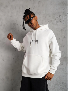 Erkek Baskılı Kapüşonlu Ve Kanguru Cepli Sweatshirt Hoodie - Beyaz