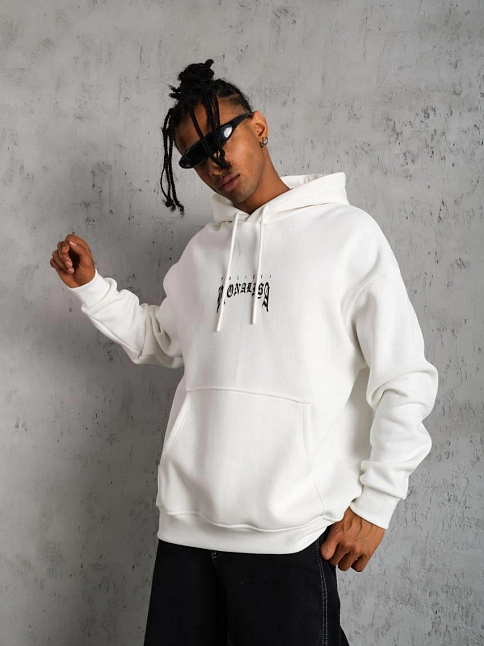 Erkek Baskılı Kapüşonlu Ve Kanguru Cepli Sweatshirt Hoodie - Beyaz