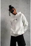 Erkek Baskılı Kapüşonlu Ve Kanguru Cepli Sweatshirt Hoodie - Beyaz