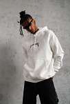 Erkek Baskılı Kapüşonlu Ve Kanguru Cepli Sweatshirt Hoodie - Beyaz