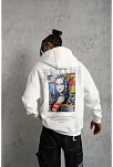 Erkek Baskılı Kapüşonlu Ve Kanguru Cepli Sweatshirt Hoodie - Beyaz