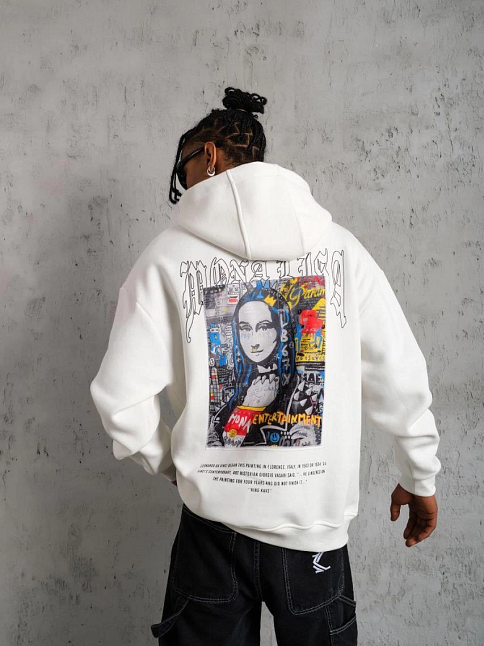 Erkek Baskılı Kapüşonlu Ve Kanguru Cepli Sweatshirt Hoodie - Beyaz