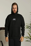 Erkek 3 İplik Pamuklu Kapüşonlu Baskılı Cepli Oversize Sweatshirt Hoodie - Siyah