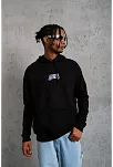Erkek 3 İplik Pamuklu Kapüşonlu Baskılı Cepli Oversize Sweatshirt Hoodie - Siyah