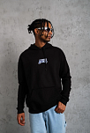 Erkek 3 İplik Pamuklu Kapüşonlu Baskılı Cepli Oversize Sweatshirt Hoodie - Siyah