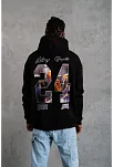 Erkek 3 İplik Pamuklu Kapüşonlu Baskılı Cepli Oversize Sweatshirt Hoodie - Siyah