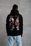 Erkek 3 İplik Pamuklu Kapüşonlu Baskılı Cepli Oversize Sweatshirt Hoodie - Siyah
