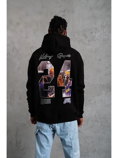 Erkek 3 İplik Pamuklu Kapüşonlu Baskılı Cepli Oversize Sweatshirt Hoodie - Siyah