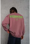 Erkek Bisiklet Yaka Baskılı 3 İplik Pamuklu Sweatshirt - Gül Kurusu