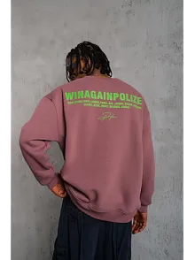Erkek Bisiklet Yaka Baskılı 3 İplik Pamuklu Sweatshirt - Gül Kurusu