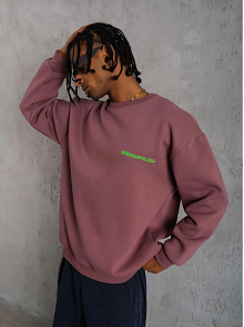 Erkek Bisiklet Yaka Baskılı 3 İplik Pamuklu Sweatshirt - Gül Kurusu