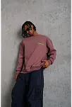Erkek Bisiklet Yaka Baskılı 3 İplik Pamuklu Sweatshirt - Gül Kurusu