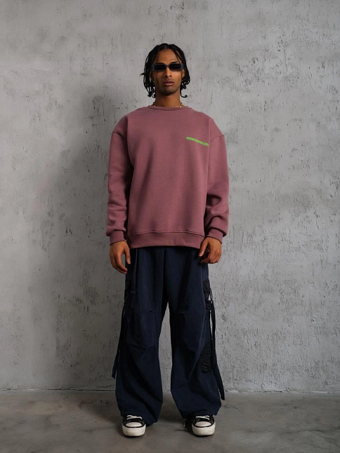 Erkek Bisiklet Yaka Baskılı 3 İplik Pamuklu Sweatshirt - Gül Kurusu