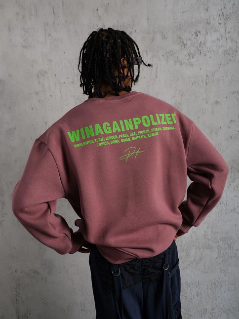 Erkek Bisiklet Yaka Baskılı 3 İplik Pamuklu Sweatshirt - Gül Kurusu