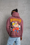 Erkek 3 İplik Pamuklu Kapüşonlu Baskılı Cepli Oversize Sweatshirt Hoodie - Gül Kurusu