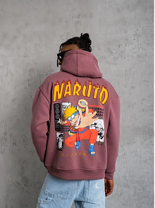 Erkek 3 İplik Pamuklu Kapüşonlu Baskılı Cepli Oversize Sweatshirt Hoodie - Gül Kurusu