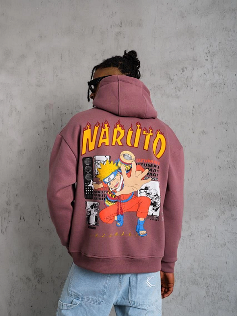 Erkek 3 İplik Pamuklu Kapüşonlu Baskılı Cepli Oversize Sweatshirt Hoodie - Gül Kurusu