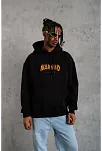 Erkek Baskılı Kapüşonlu 3 İplik Pamuklu Hoodie Sweatshirt - Siyah