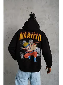 Erkek Baskılı Kapüşonlu 3 İplik Pamuklu Hoodie Sweatshirt - Siyah