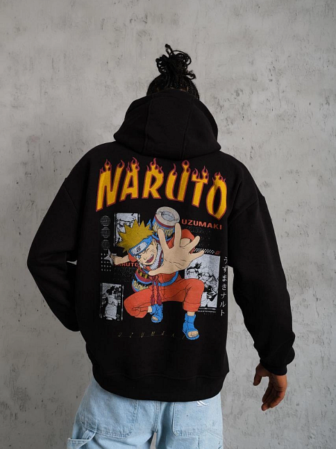 Erkek Baskılı Kapüşonlu 3 İplik Pamuklu Hoodie Sweatshirt - Siyah