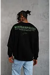 Erkek Bisiklet Yaka Baskılı 3 İplik Pamuklu Sweatshirt - Siyah