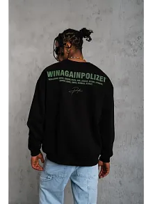 Erkek Bisiklet Yaka Baskılı 3 İplik Pamuklu Sweatshirt - Siyah