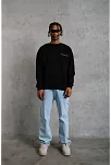 Erkek Bisiklet Yaka Baskılı 3 İplik Pamuklu Sweatshirt - Siyah