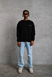 Erkek Bisiklet Yaka Baskılı 3 İplik Pamuklu Sweatshirt - Siyah