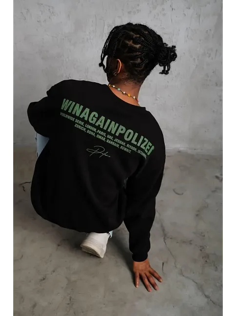 Erkek Bisiklet Yaka Baskılı 3 İplik Pamuklu Sweatshirt - Siyah