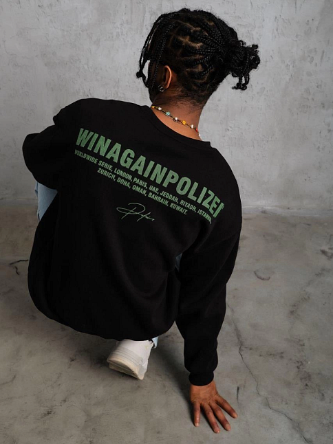 Erkek Bisiklet Yaka Baskılı 3 İplik Pamuklu Sweatshirt - Siyah