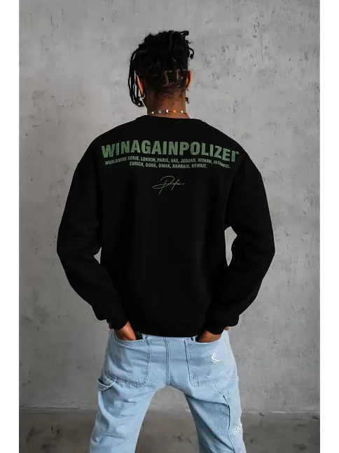 Erkek Bisiklet Yaka Baskılı 3 İplik Pamuklu Sweatshirt - Siyah