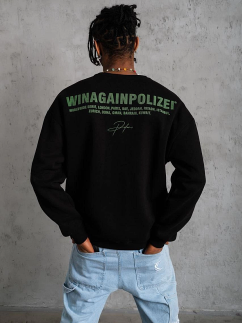 Erkek Bisiklet Yaka Baskılı 3 İplik Pamuklu Sweatshirt - Siyah