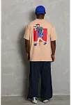 Erkek Baskılı Tişört Kısa Kol Bisiklet Yaka Oversize T-shirt - Bej