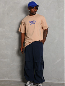 Erkek Baskılı Tişört Kısa Kol Bisiklet Yaka Oversize T-shirt - Bej