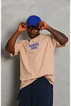Erkek Baskılı Tişört Kısa Kol Bisiklet Yaka Oversize T-shirt - Bej